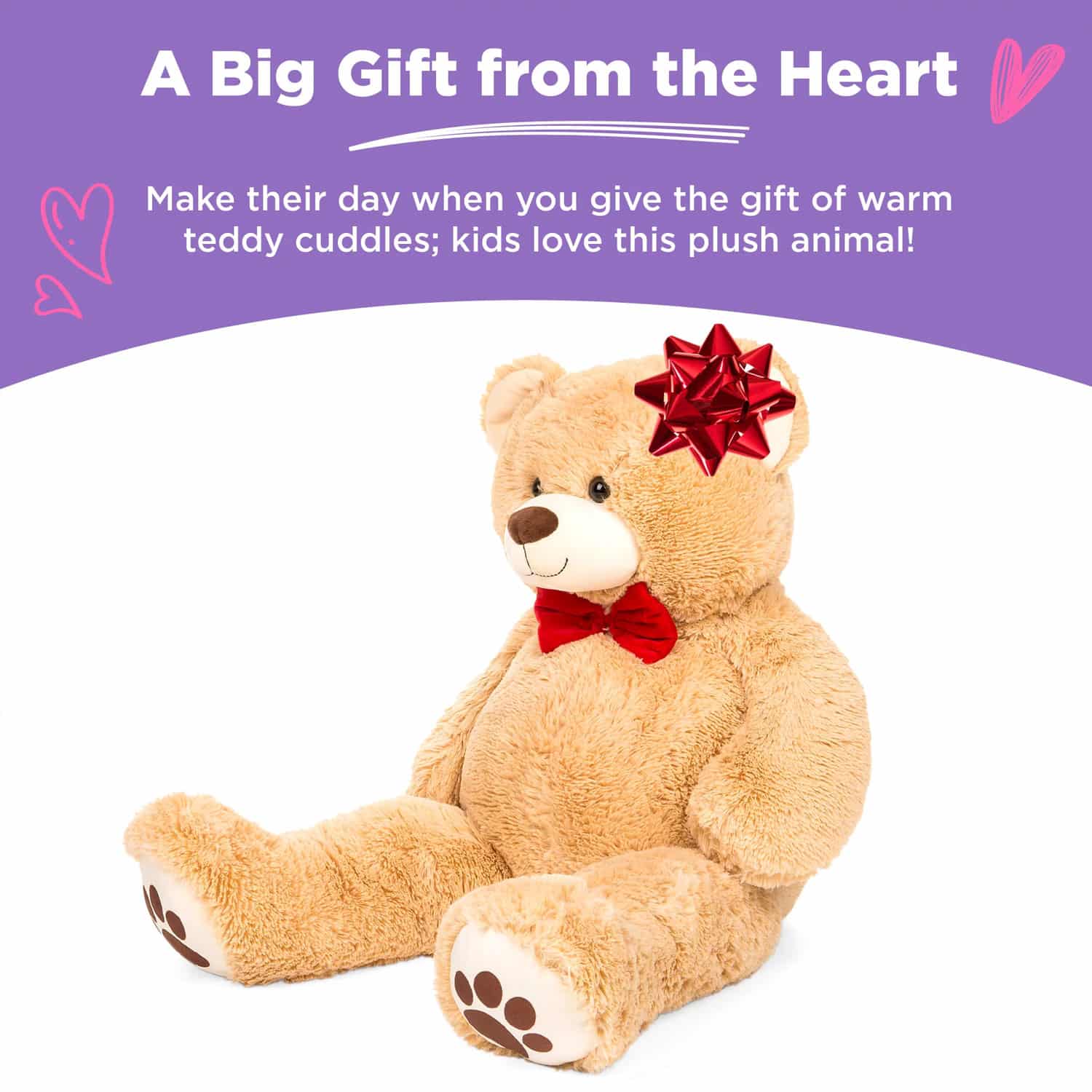Best Choice Products 38in Giant Soft Plush Teddy Bear Stuffed Animal Toy w_ Bow Tie, Footprints - Brown - Image 4